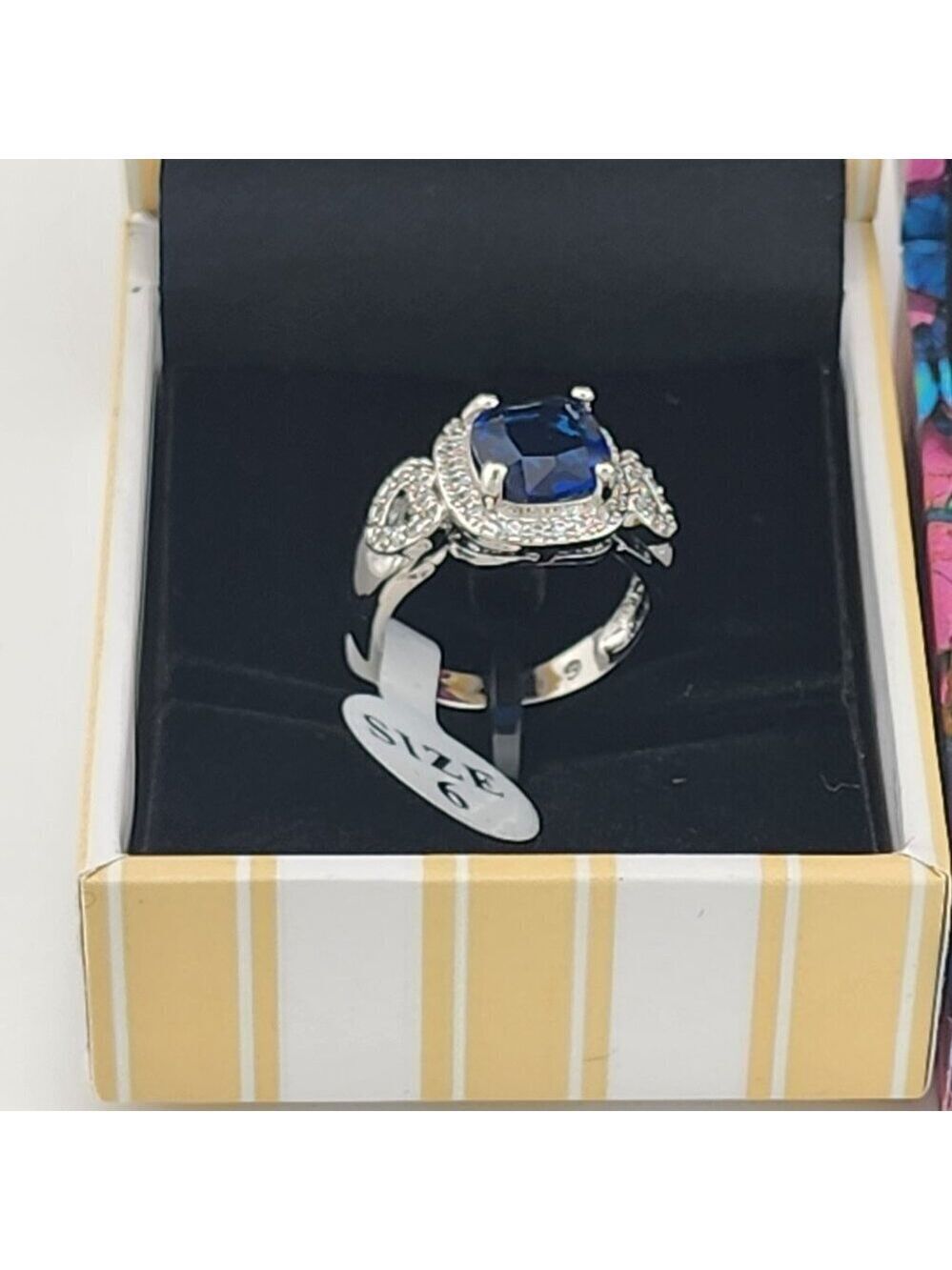 Brand New Gold Plated Double Heart Blue gemstone Ring - Picture 4 of 8